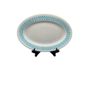Shenango Vintage Platter White Blue and Gray Checks on Edge Made in USA